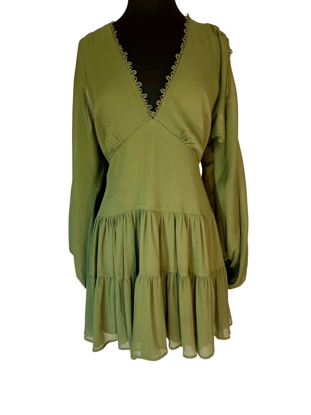 Olive Green Tiered Cold-Shoulder Mini Dress